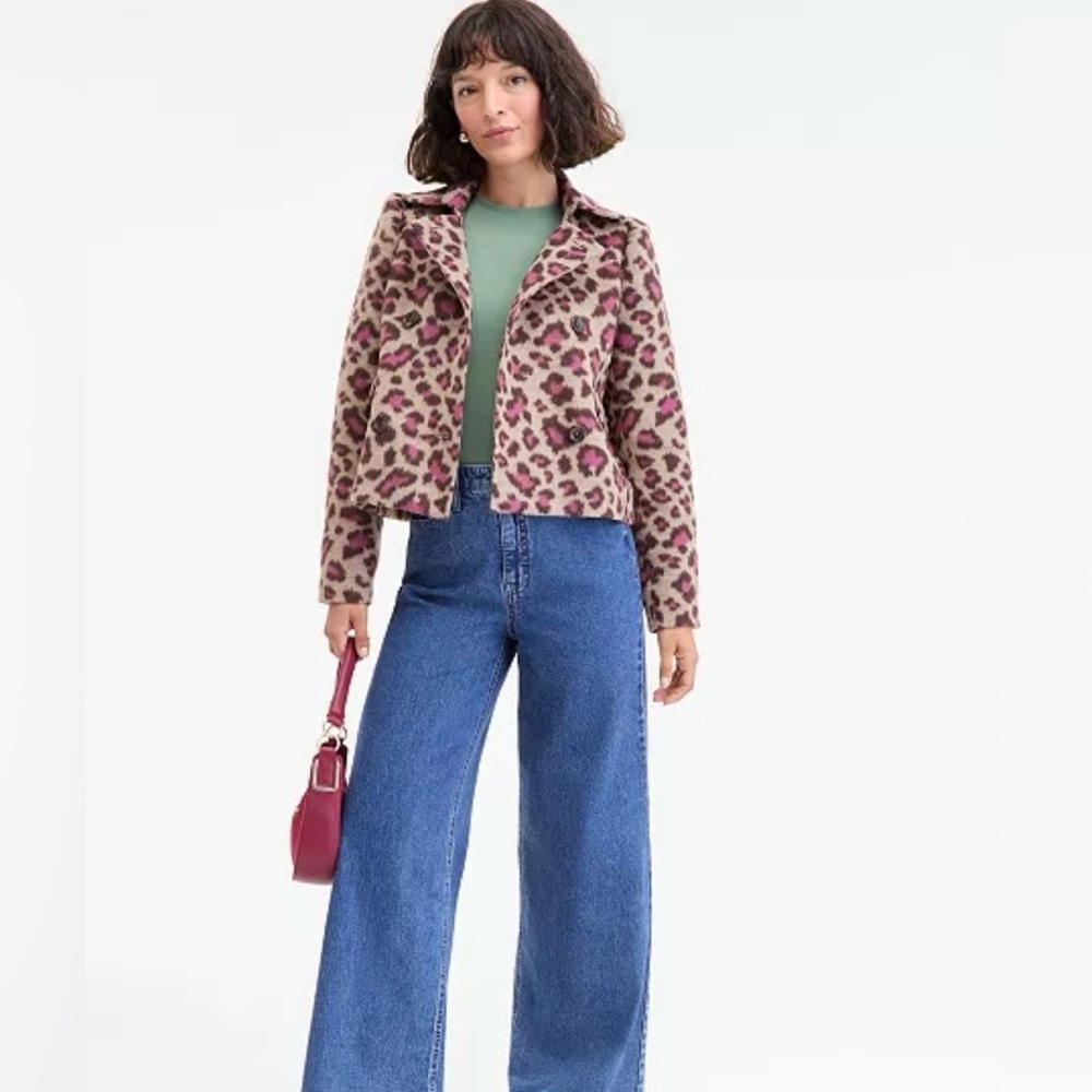 ON 3.1 Pink Leopard Print Wool-Blend Peacoat